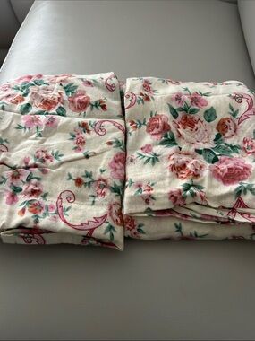 King Floral Cream and Pink Flannel Pillowcases